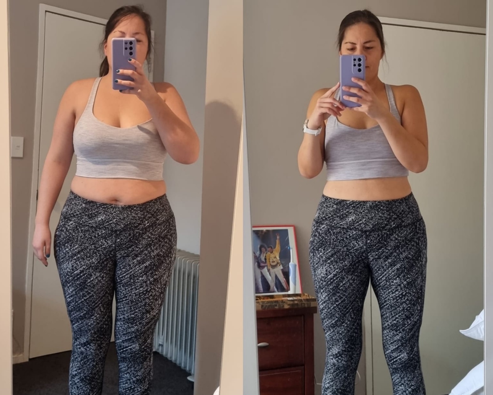 Angeles’s front-view progress, before on the left and after on the right
