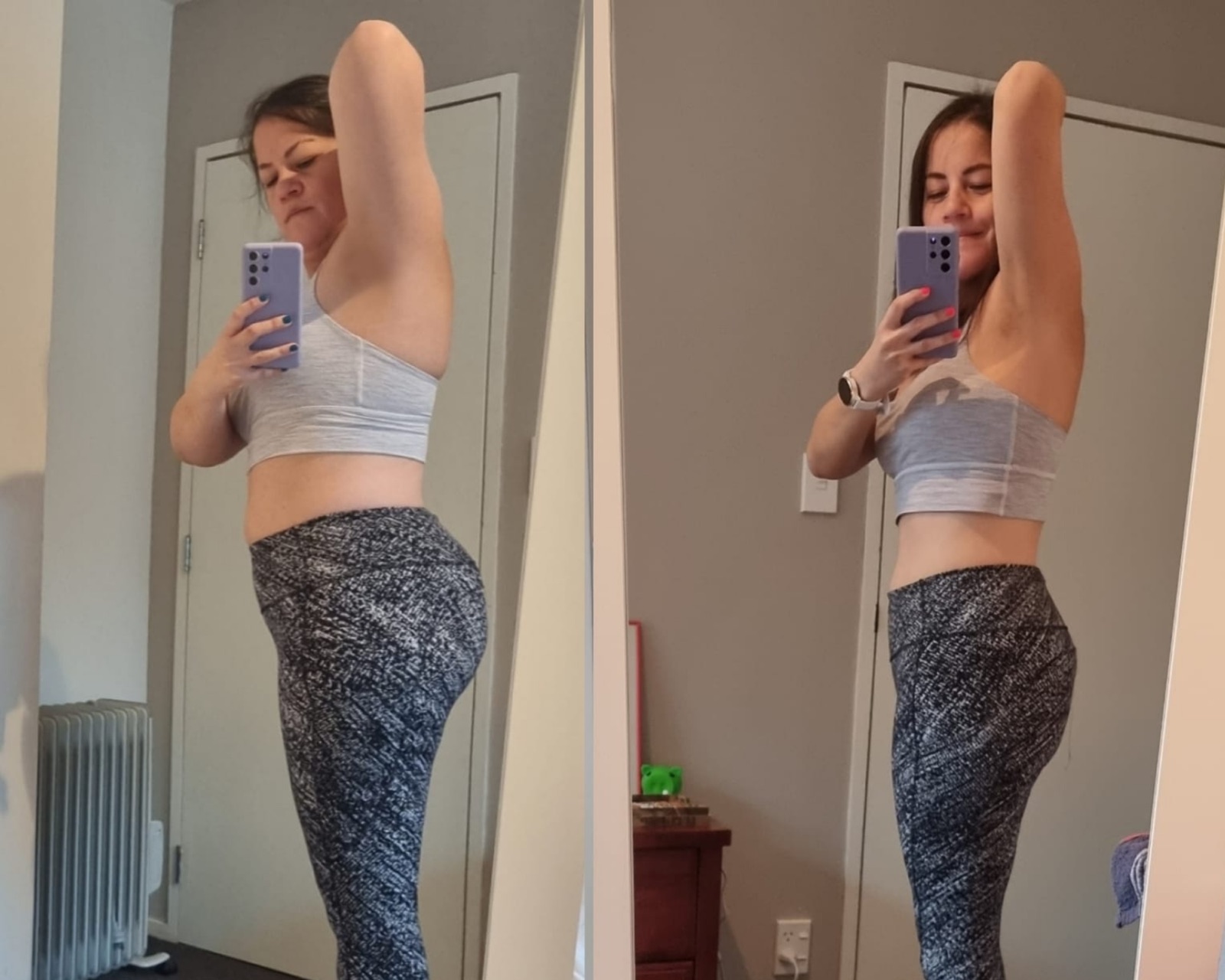 Angeles’s side-view progress, before on the left and after on the right