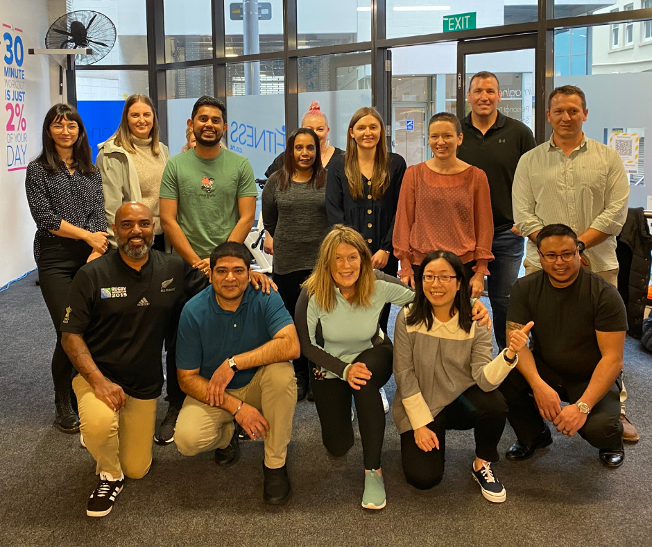 A workplace team after a group fitness session at Imagine Fitness