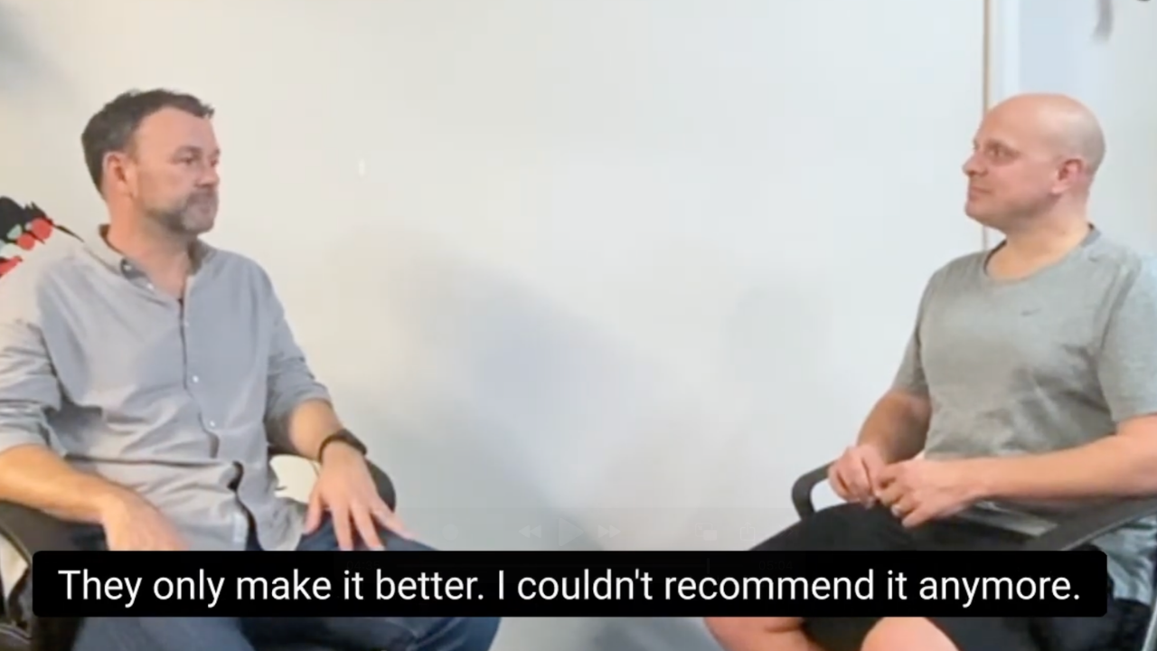 Mark and James sitting down for Mark’s testimonial interview